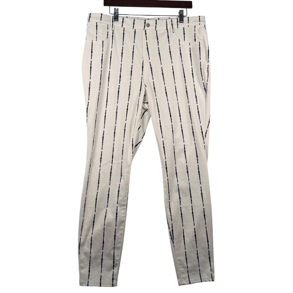 Womens XXL 20 Pants White Navy Stripe Stretch Nautical Coastal Beach Plus Size
